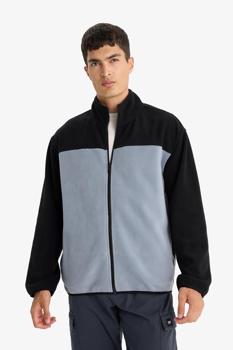 DeFacto Black Man Relax Fit Half Turtleneck Zip Up Fleece Cardigan Casual - Image 3